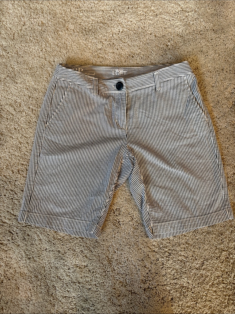 LOFT Black & White Striped Bermuda Shorts